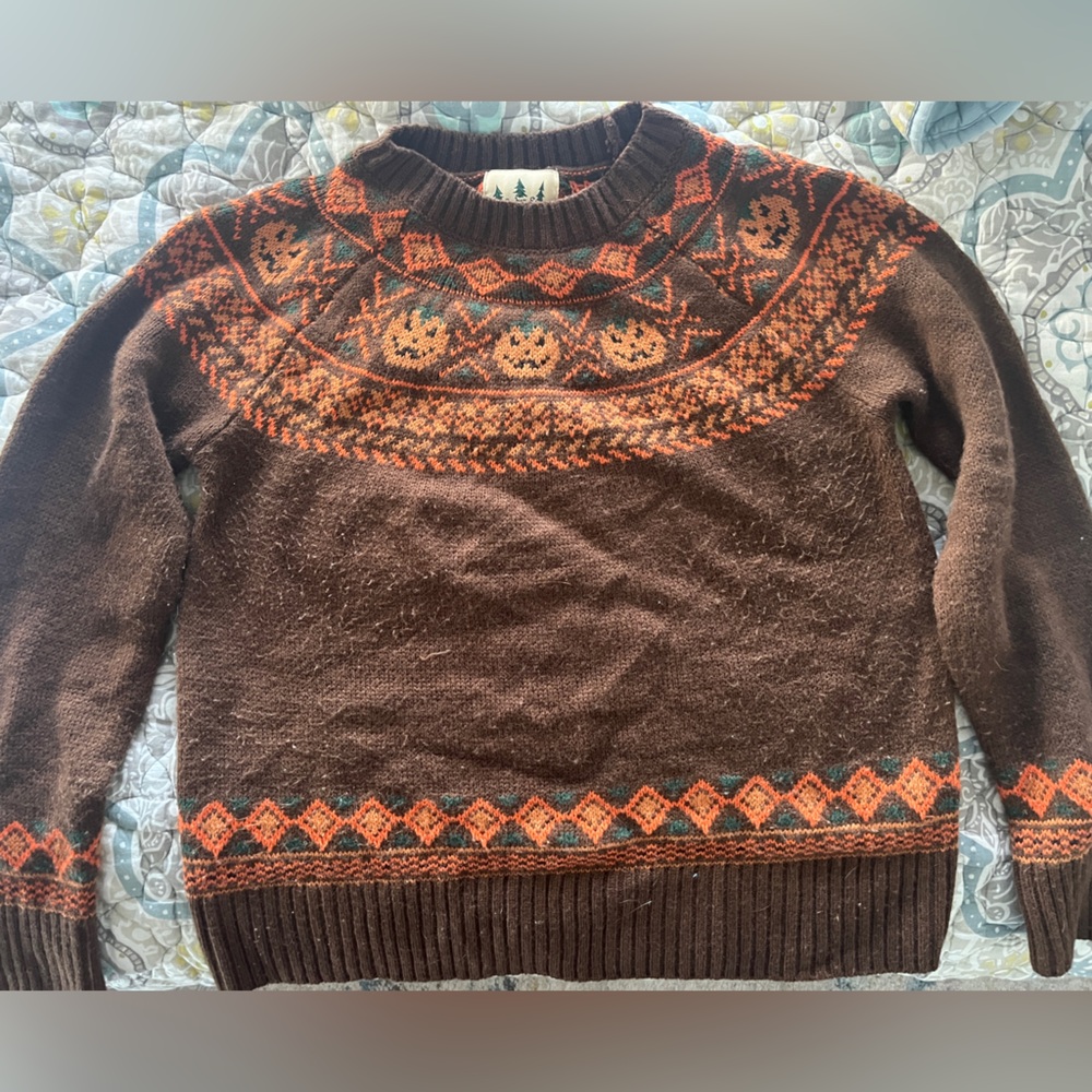 Kiel James Patrick Brown and Orange Jack-O-Lantern Crewneck Sweater